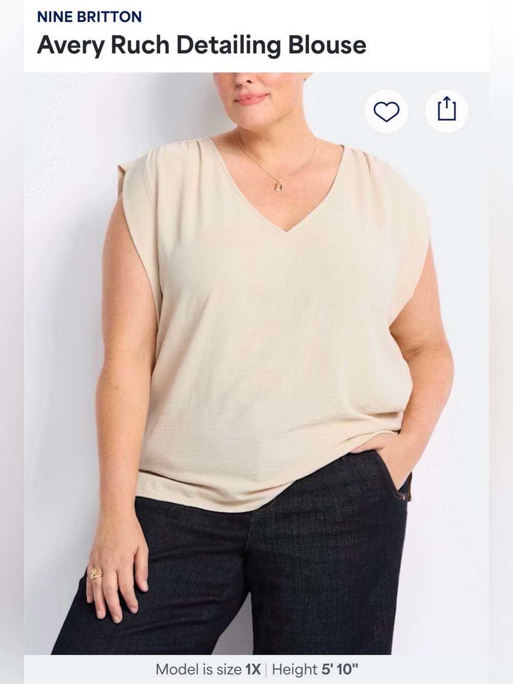 Nine Britton Cream Sleeveless V-Neck Blouse Size 3X